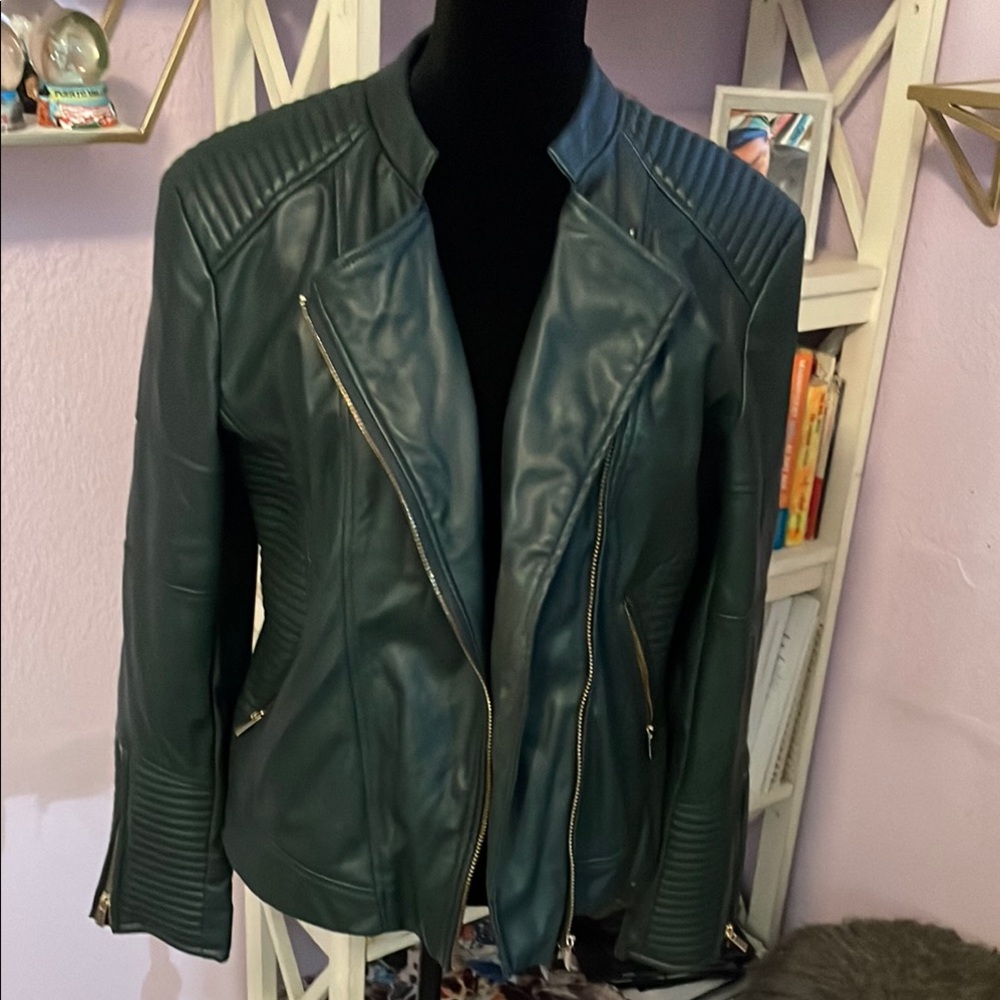 PHILOSOPHY Olive dark Green Leather Jacket